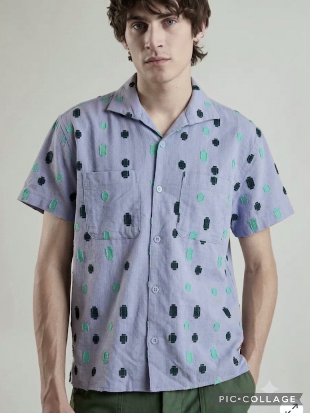 BDG Urban Outfitters Men’s Blue Clipped Geo Short Sleeve Shirt NWT S